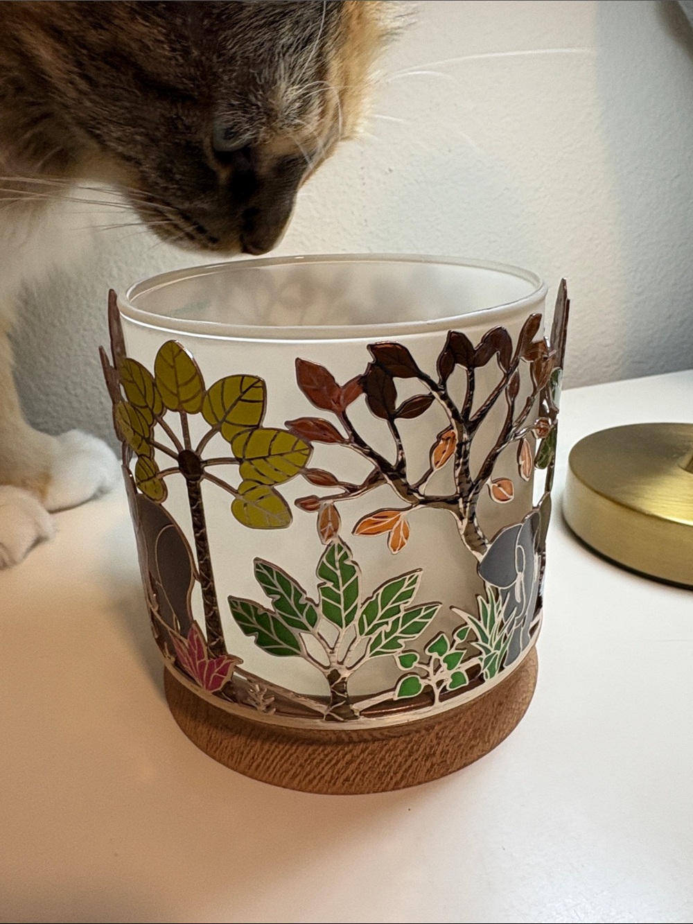 Bath & Body Works Elephant Jungle enameled metal Candle Holder with Wooden Base - Picture 7 of 15